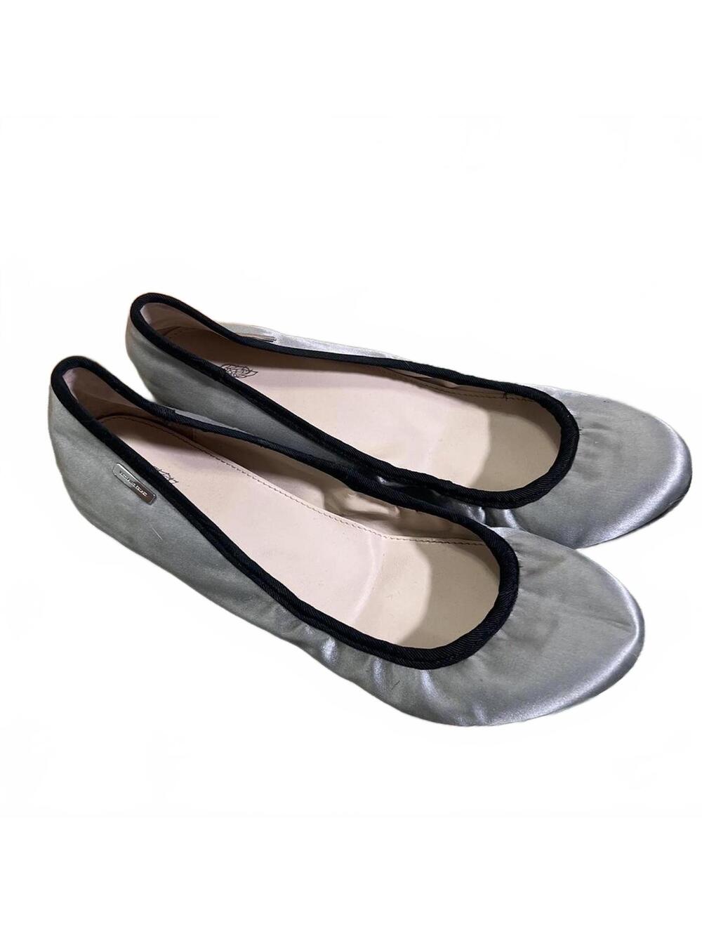 Victorias Secret Y2K Gray Satin Ballet Flats with Black Trim Size 9 B